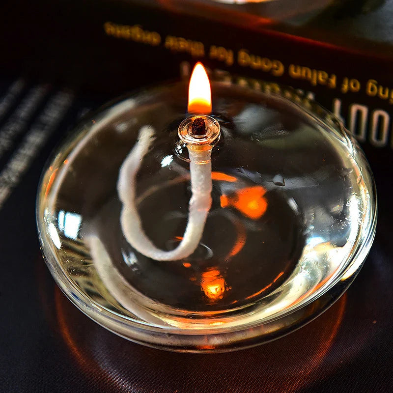 Handmade Oblate Transparent Glass, Oil Lamp Rustic Home Decoration.