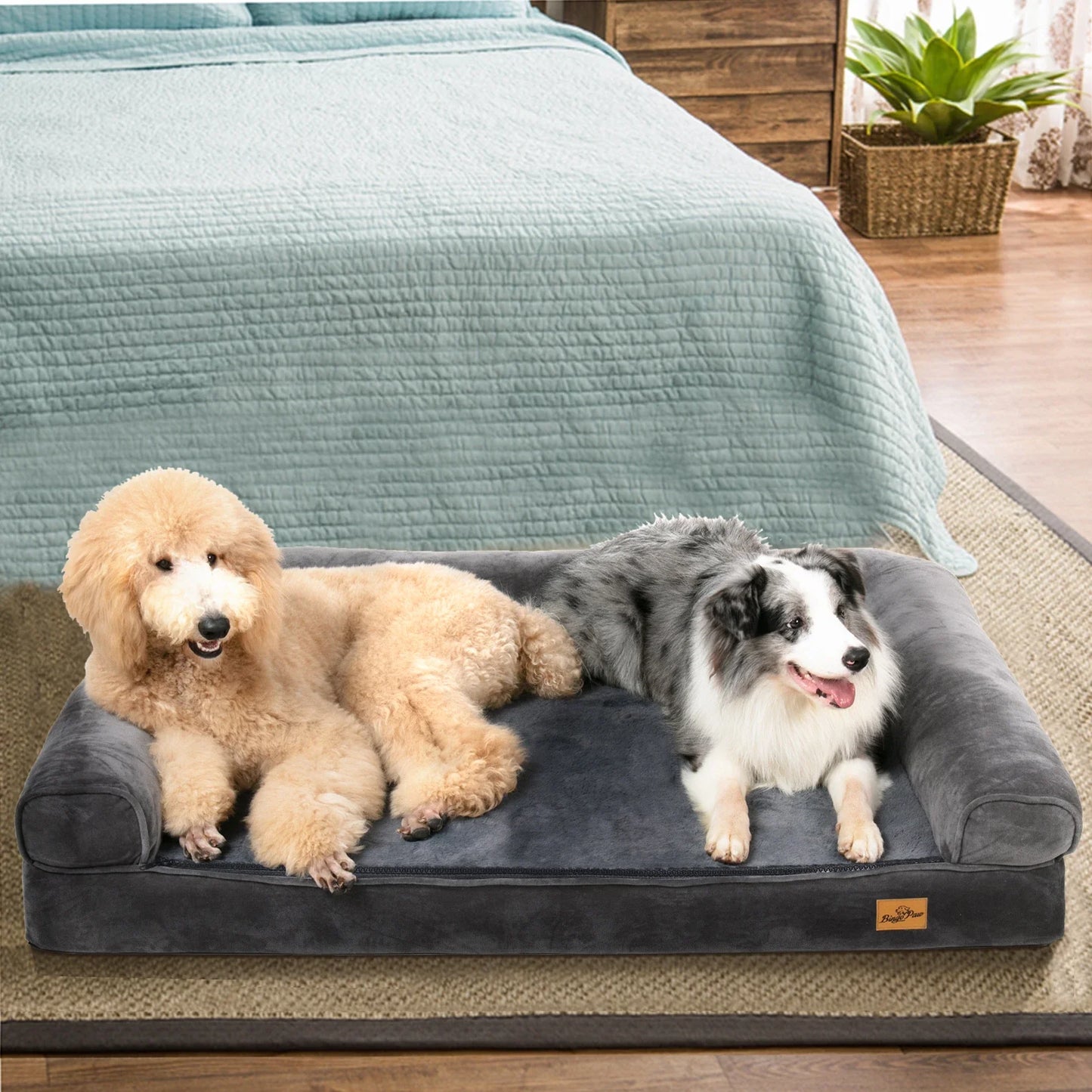Extra Large Cozy Sofa-type Dog Bed Sponge Foam Base Pet Crate Bed Couch Bedding with Bolster, Waterproof Cover