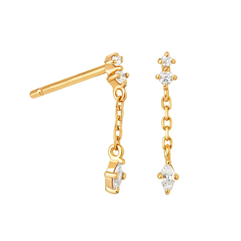 925 Sterling Silver Ear Needle Geometric Zircon Metal Earrings for women Shiny Crystal Luxury Small Stud Fashion Wedding Jewelry