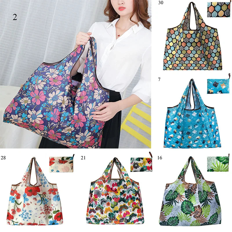 Foldable Large Shopping Storage Bags For Groceries Recyclable Grocery Tote Pouch Eco-Friendly Heavy Duty Washable Shopper Bag