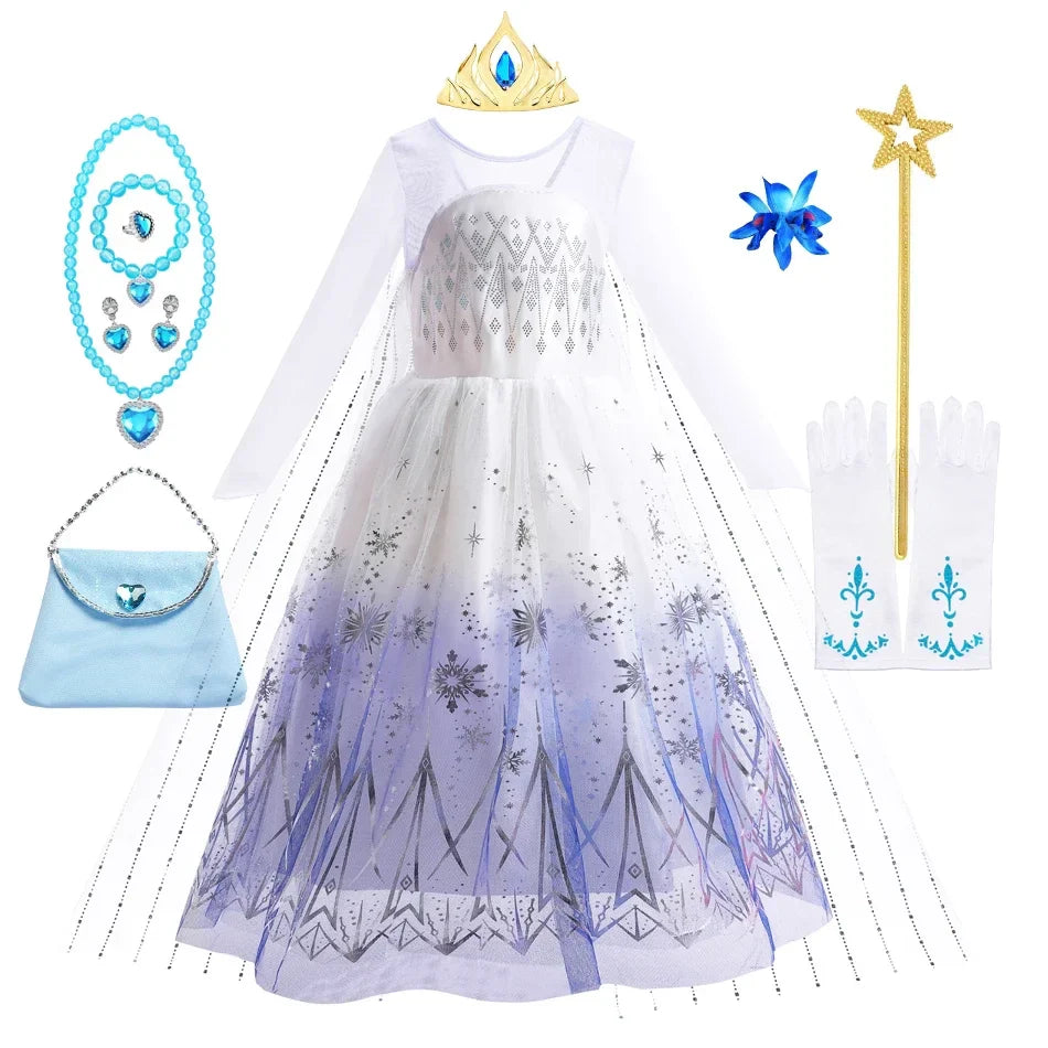 White Elsa Dress for Girls Children Princess Fancy Costume Party Carnival Dress Up for Girl Christmas Birthday Cosplay