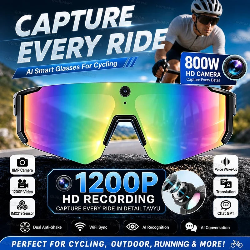World Premiere 2026 New AI Camera Glasses 4K 60FPS HD Shooting Bluetooth Call Voice Assistant UV400 Sports Smart Glasses Cycling