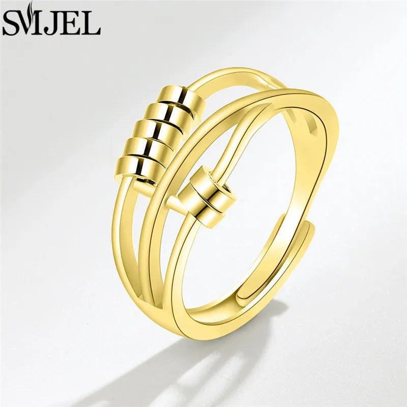 Vintage Dandelion Anxiety Ring Fidget Spinner Rings for Women Stackable Finger Ring Anti Stress Engagement Jewelry Rotate Gifts