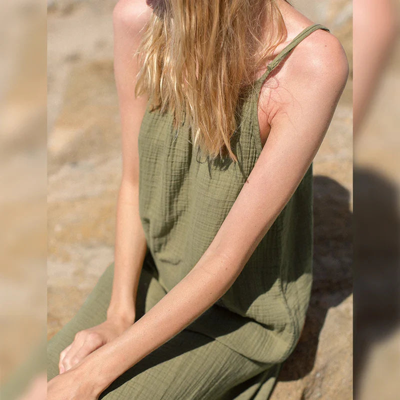 Vintage 100% Cotton Women'S Dress Sexy Spaghetti Strap Casual Loose Holiday Beach Long Midi Party Elegant Dresses For Women 2024