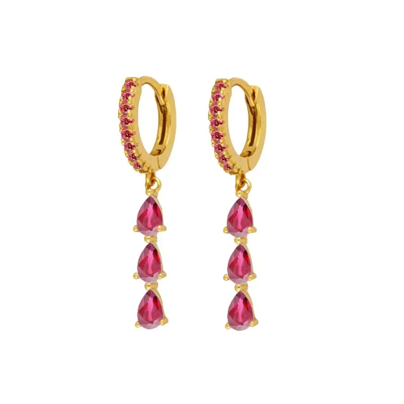 925 Sterling Silver Ear Needle Rose colors Zircon Hoop Geometric Pendant Earrings for women Luxury Fashion Wedding Jewellery2023