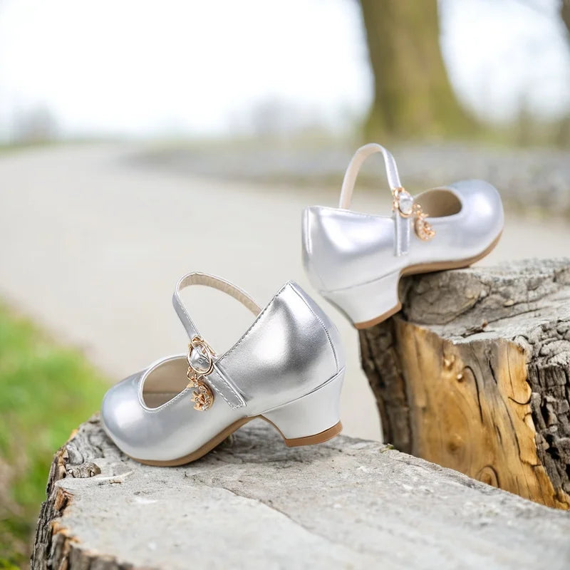 Children Girls Leather Shoes White Princess High Heel Shoes For Kids Girls Performance Dress Student Show Dance Sandals 26-41