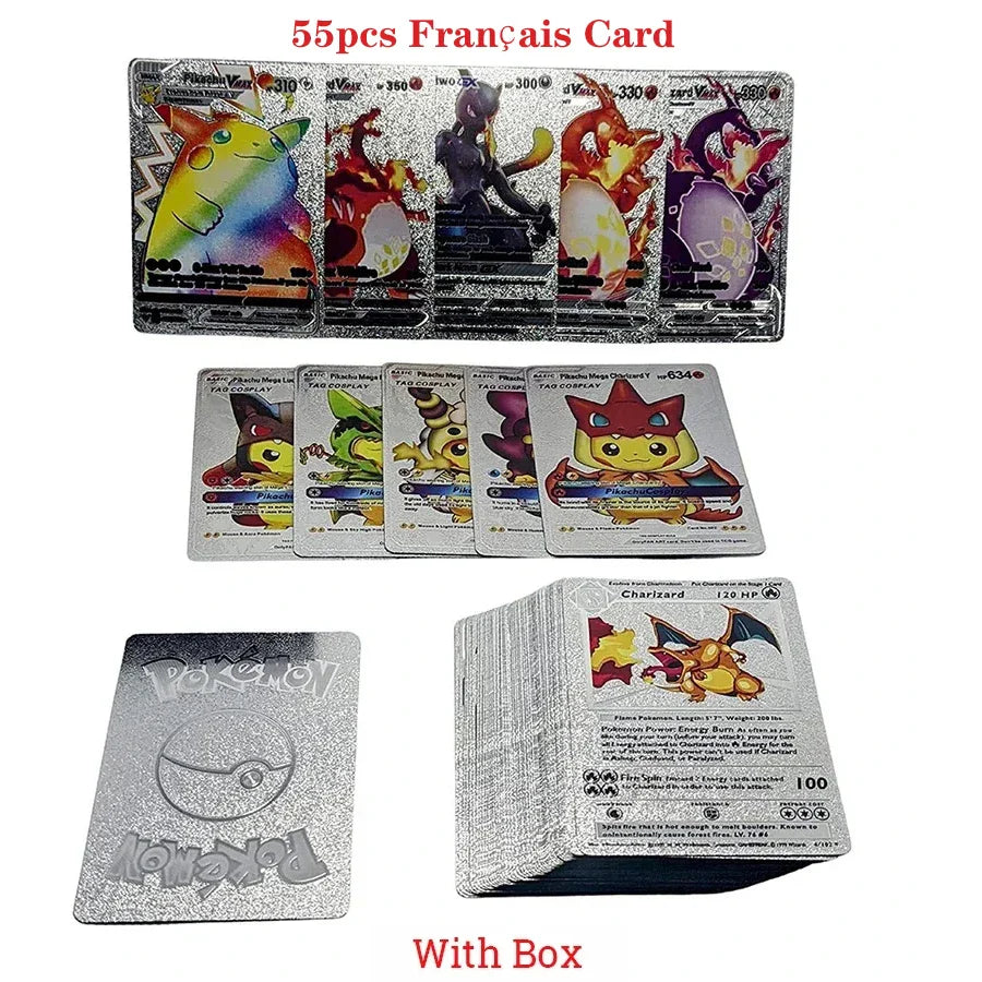 110-27Pcs Pokemon Gold Foil Card VMAX GX VSTAR Cards English French German Spanish Charizard Pikachu Arceus Silver Pokemon Cards