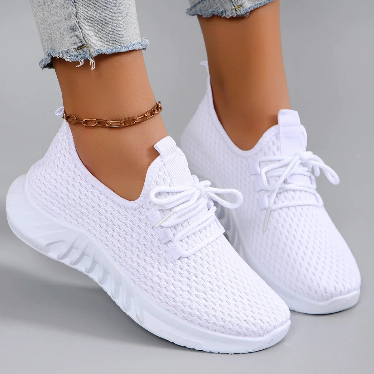 Spring new women's sports shoes, fashionable, breathable, lightweight, non-slip, wear-resistant, casual sports shoes, flat shoes