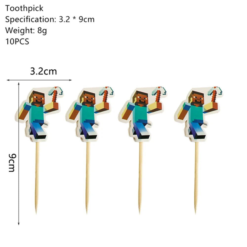 Miner Crafting Pixel Video Game Party Decor Disposable Tableware Cup Plate Tablecloth Balloon Baby Shower Kid Boy Party Supplies