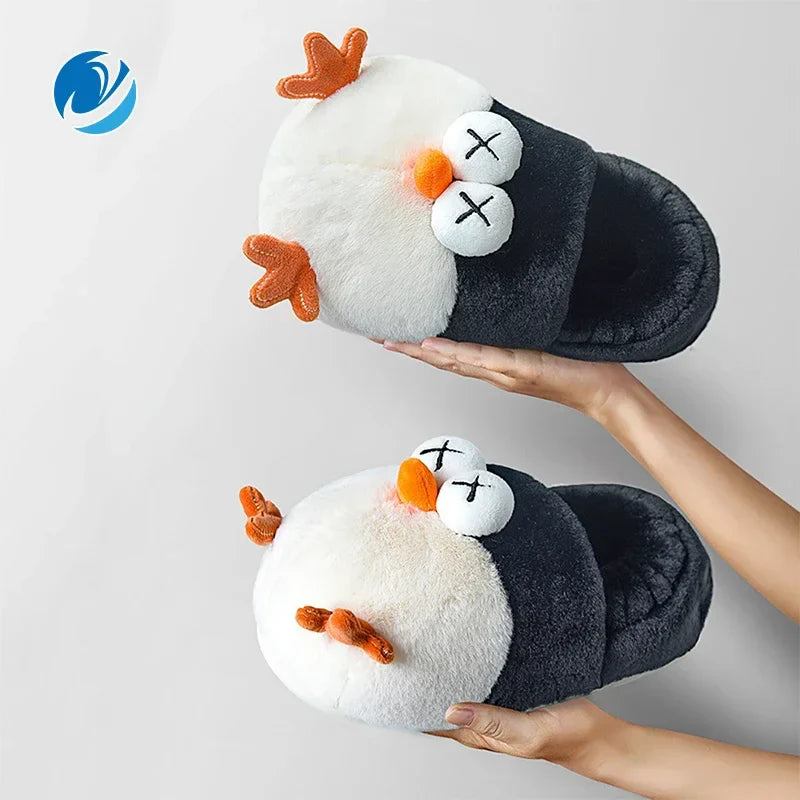 Women's Home Slippers Cute Cartoon Bird Cotton Slippers Winter Warm and Anti Slip Slippers