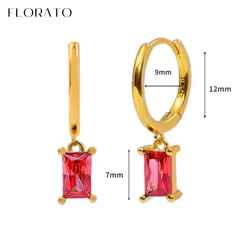 925 Sterling Silver Ear Needle Rose colors Zircon Hoop Geometric Pendant Earrings for women Luxury Fashion Wedding Jewellery2023