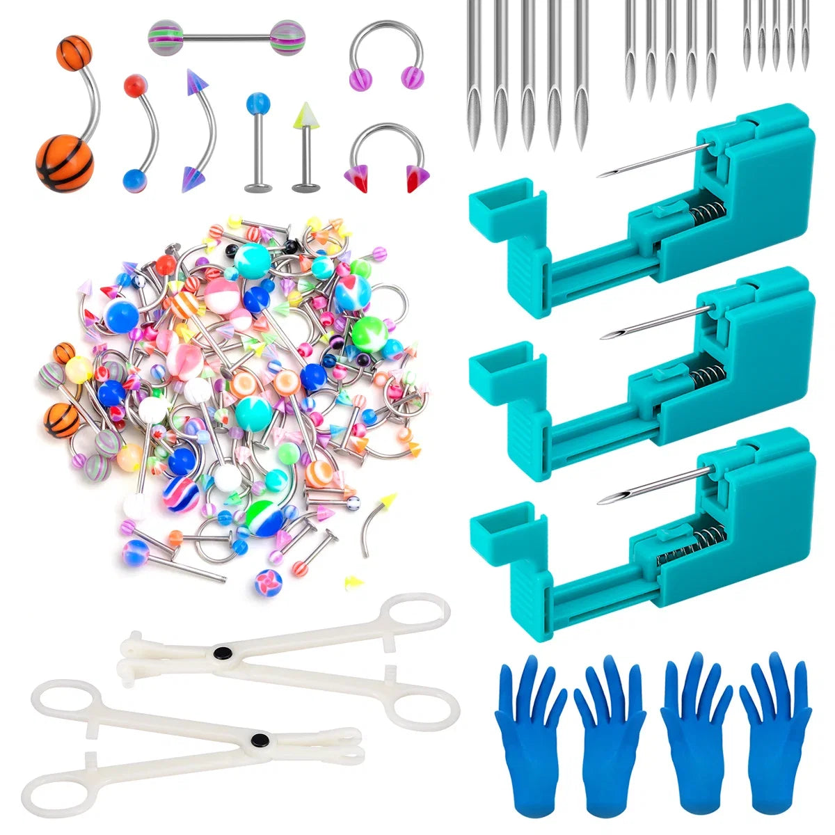 Body Piercing Tool Kit Easy to Use Body Piercing Gun Lip Nose Tongue Cartilage Eyebrow Navel Piercing Jewelry for Women Men