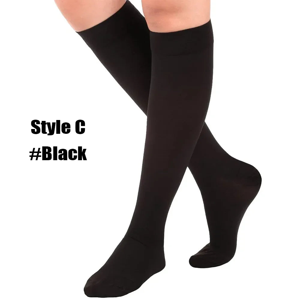 1Pair Sports Calf Compression Socks 20-30 MmHg Knee High Support Stockings Open Toe for Pregnancy, Varicose Veins, Running
