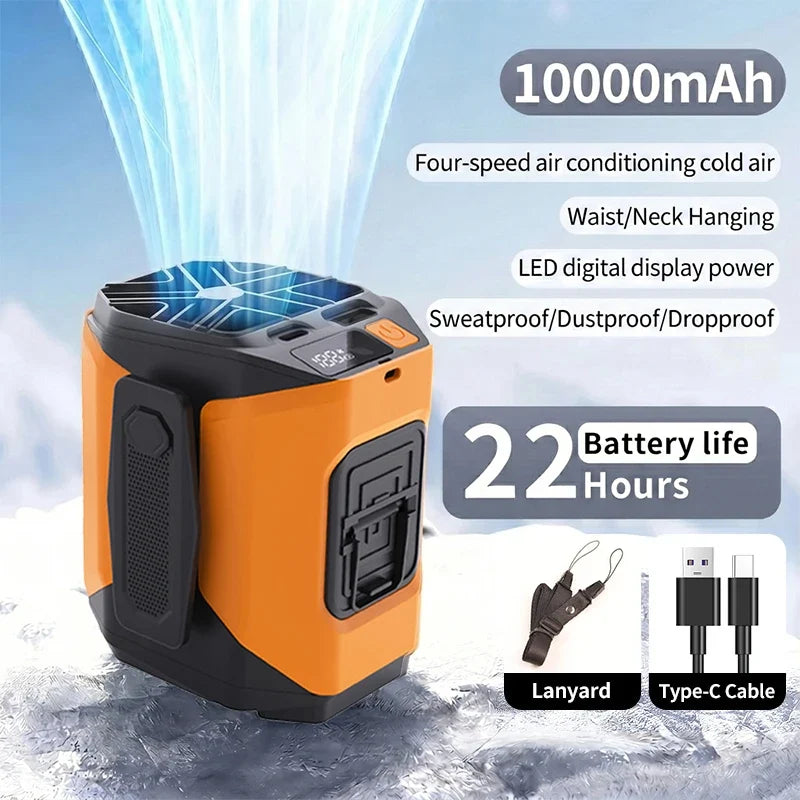 10000mah Portable Neck Fan Cooling Rechargeable Hands-Free Waist Clip
