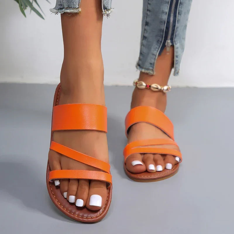 Summer Flat Heel Sandals for Women 2024 New Casual Beach Slippers Fashion Dress Flip Flops Woman Slip-On Gladiator Sandals 35-43