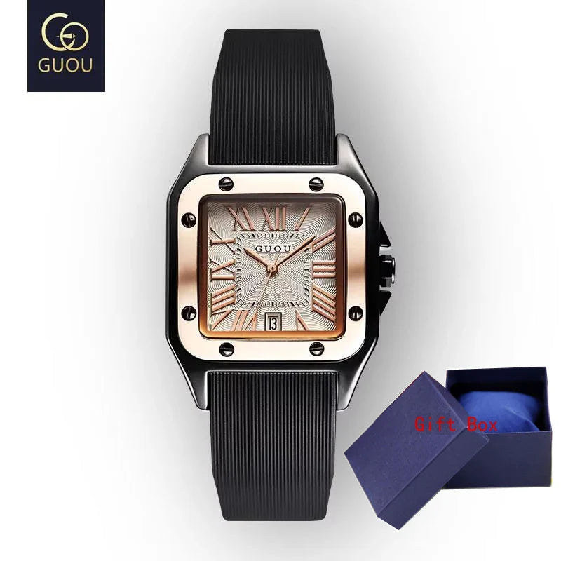 Fashion GUOU Brand Watch Rectangula Quartz Ladies Women's Watches Leather Upscale Large Dial Top Luxury Women relogio feminino