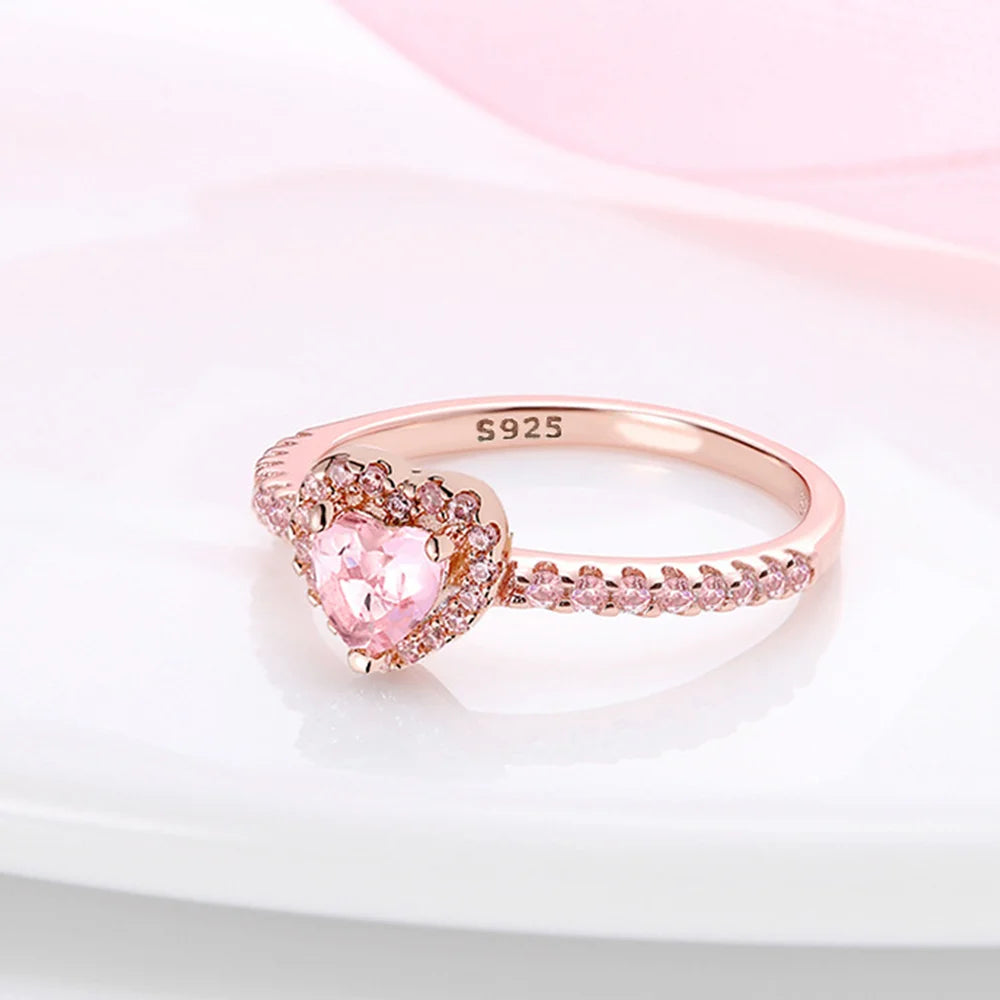 Rose Gold Plated Elegant Heart Halo Cocktail Ring Brilliant Multi Stone Fine Jewelry For Women And Teens