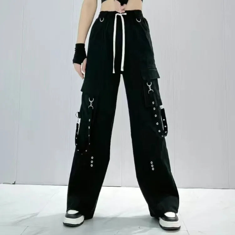 Women's Red Baggy Cargo Pants Vintage Y2k Harajuku Aesthetic Streetwear Oversize Pants High Waist Wide Trousers 2000s Clothes