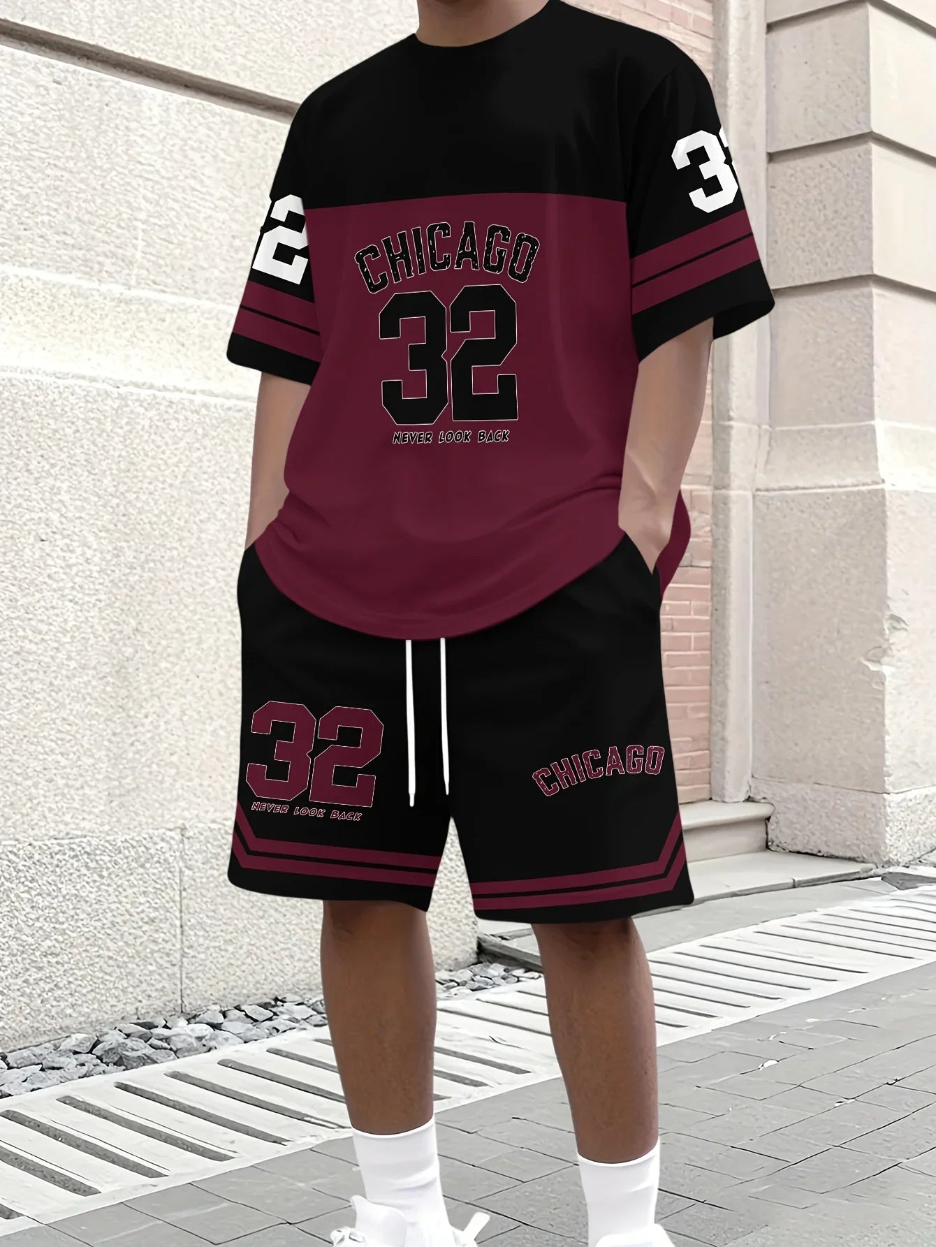 2026 Men's Tracksuit Chicago No.32 Print Short Sleeve T-shirt+Shorts Sets Outdoor Casual Suit Oversized Clothes 2 Piece Outfits