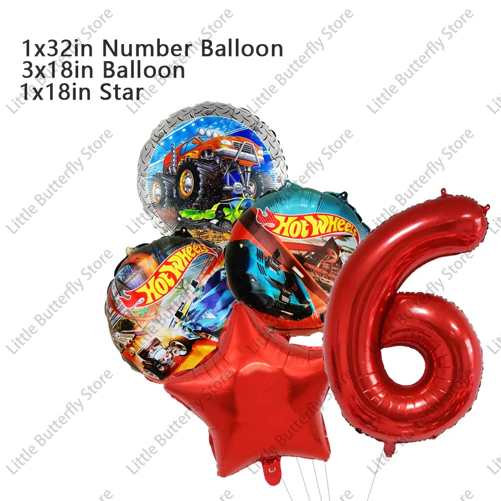 Hot Wheels Party Disposable Tableware Balloon Cup Plates Tablecloth Background Birthday Party Decor Baby Shower Party Supplies