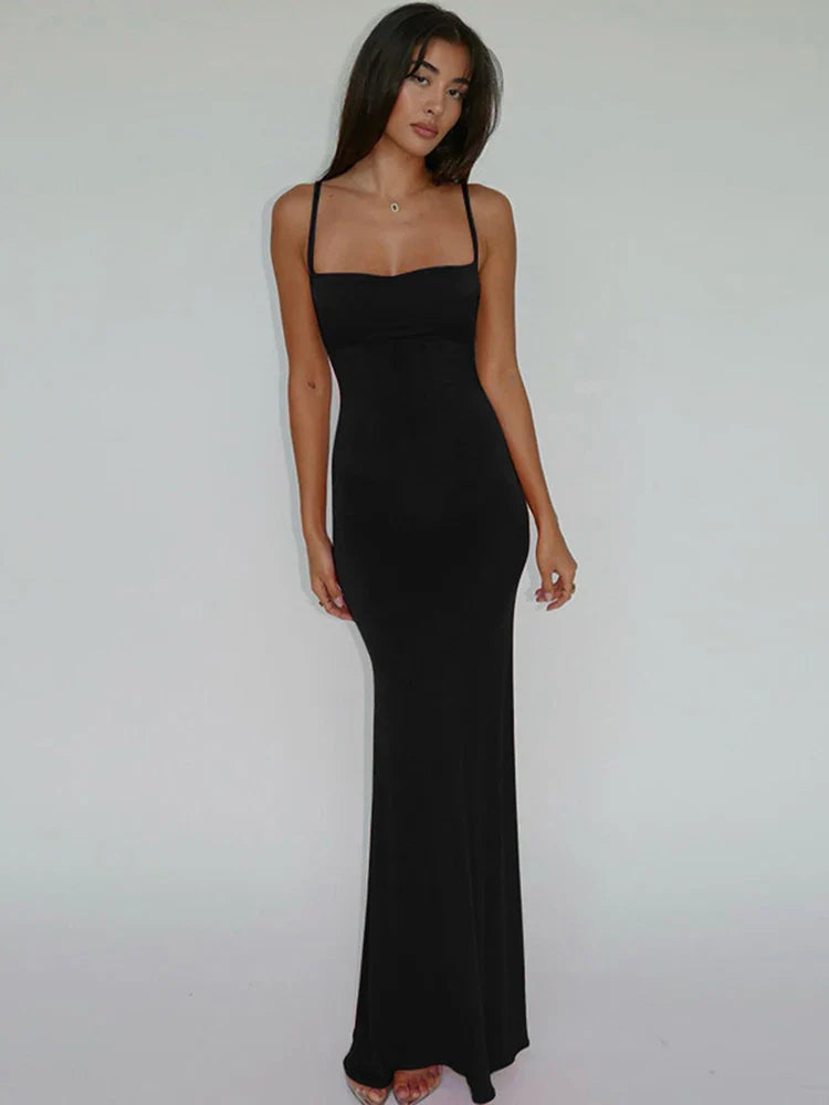 Hugcitar 2025 Spring Solid Sleeveless Backless Elegant Sexy Bodycon Y2K Maxi Prom Dress Women Clothes Birthday Party Casual Y2K