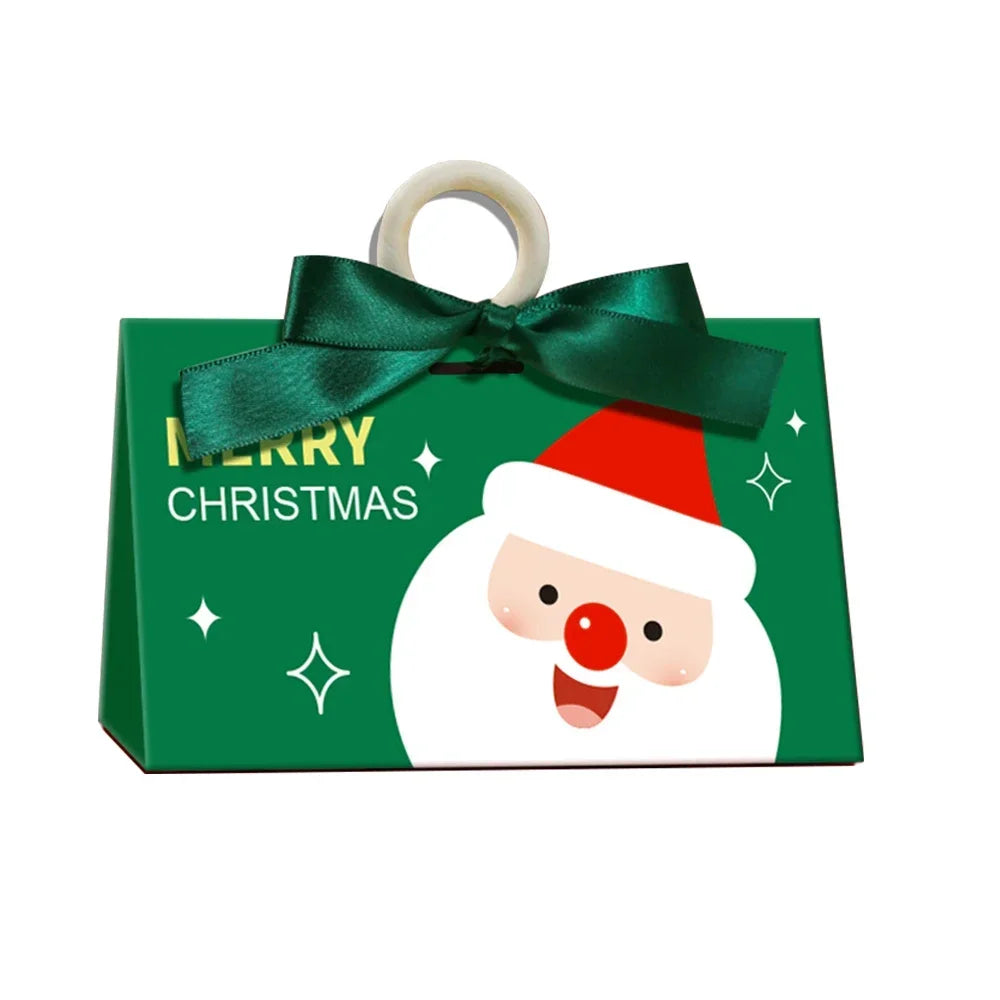 Christmas Candy Gift Box with Wooden Handle Kraft Paper Santa Cookie Snack Packaging Bags 2025 Xmas Party Home Decor New Year