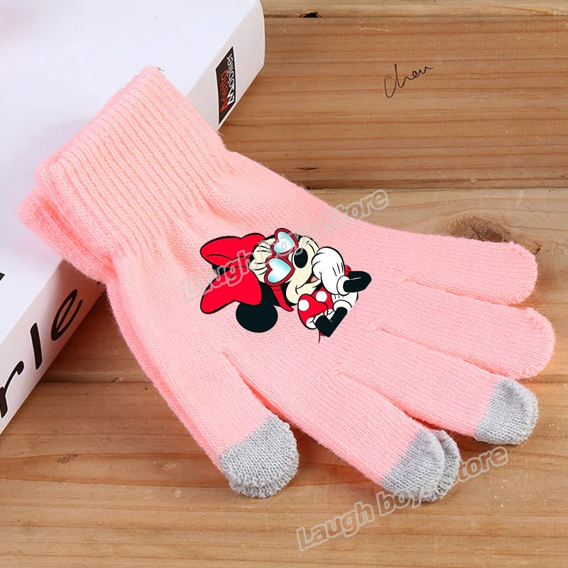 Disney Anime Glove Mickey Mouse Cartoon Five-finger Gloves Outdoor Sports High Quality Touch Screen Knit Mittens Kawaii Kid Gift