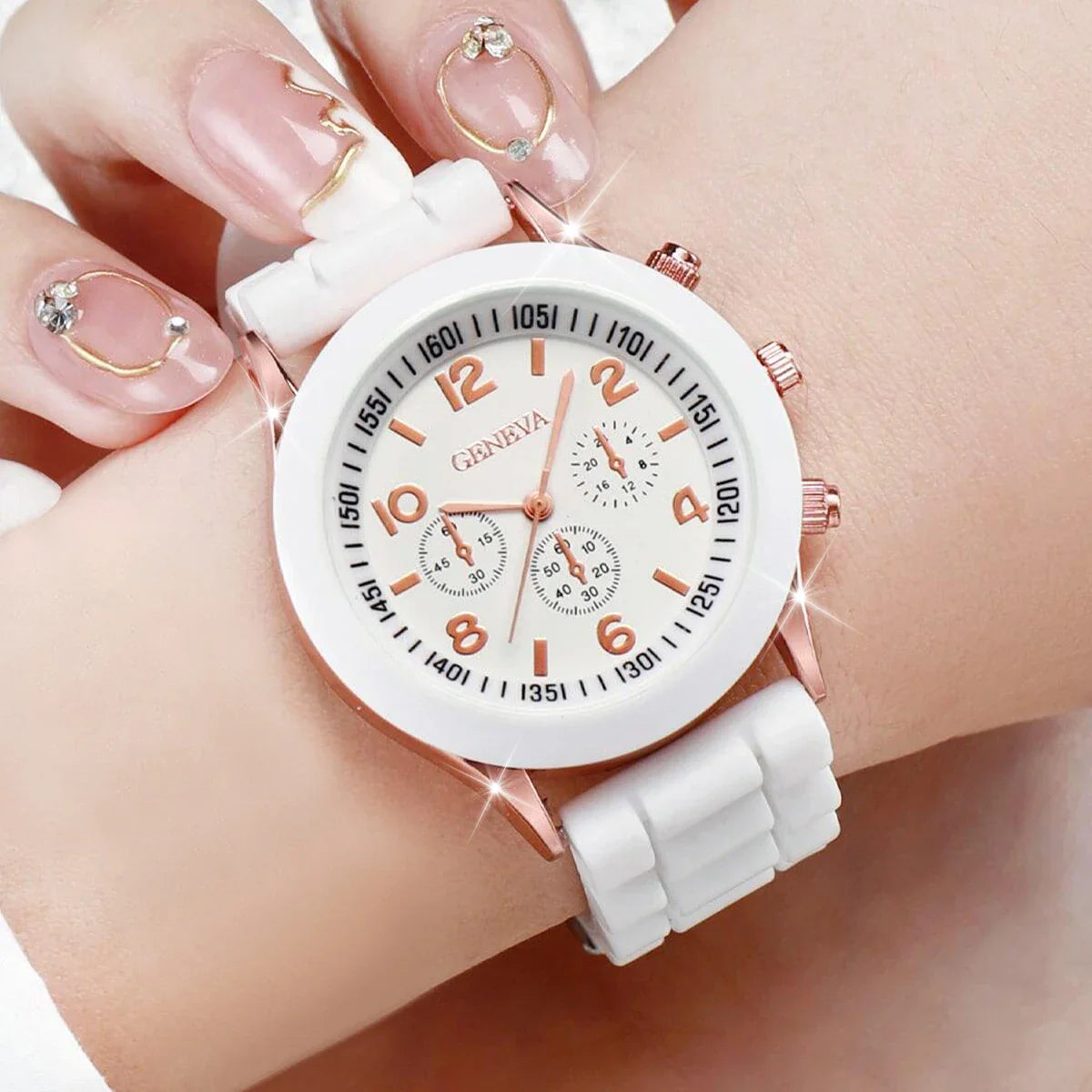4PCS Women's Watches Fashion SIlicone Band Arabic Dial Quartz Watch Set（Without Box）