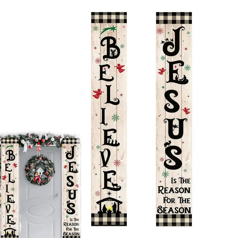 Jesus Banners for Outside Christmas Nativity Scene Decorations 2X Black White Buffalo Plaid Banner Weather-Proof Home Decor for