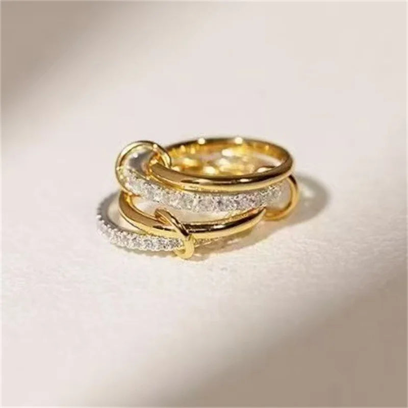 A Niche Two-Color Four-Ring Copper Jewelry Ring, Hypoallergenic, Ins