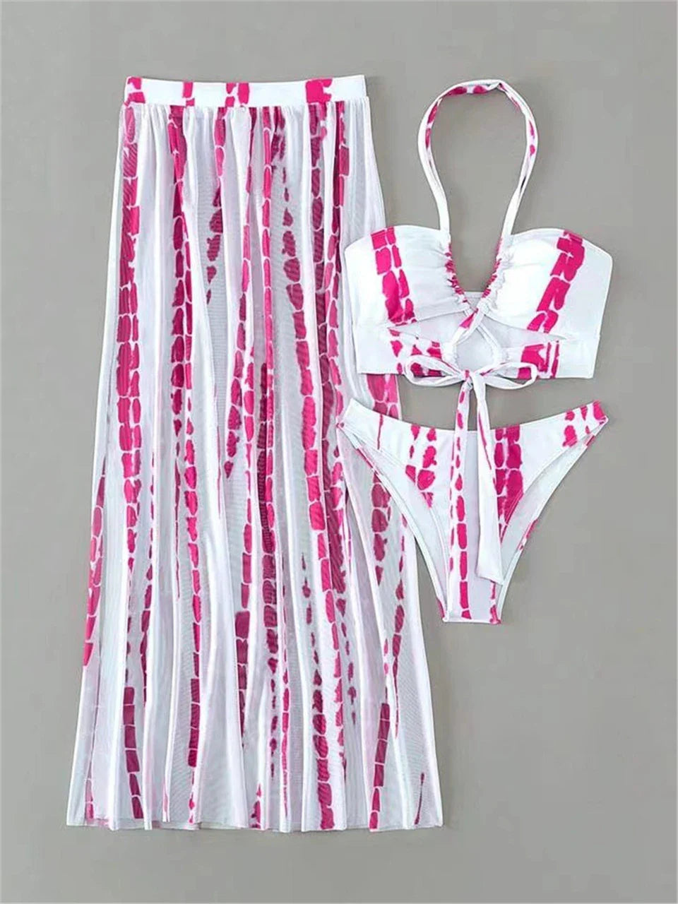 3 Pieces Tie Dye Cross Bikini 2025 Women Sexy Halter Swimsuit & Cover Up Pants Swimwear Bathers Bathing Swimming Suit Beachwear