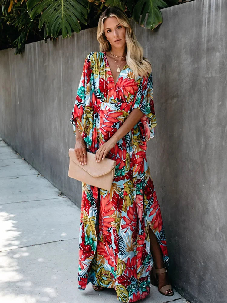 2024 Women Swimsuit Cover Up Sleeve Kaftan Beach Tunic Dress Robe De Plage Solid White Cotton Pareo  High Collar Beachwear