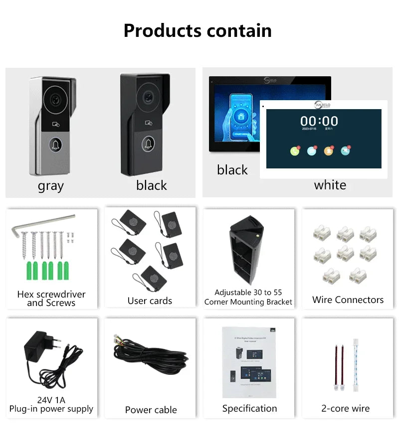 ANJIELO 2‑Wire Video Intercom Doorbell System 1080P Visiophone for Home Metal Door Phone,Support IP Camera,Tuya Smart Security V