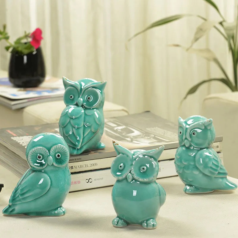 Ceramic handicrafts modern owls statue living room animal ornaments owl crafts home decor  figure 4 style optional~