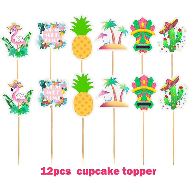 Hawaiian Party Decorations Flamingo Garlands Banner Balloons For ALOHA Luau Party Tropical Summer Beach Birthday Party Supplies