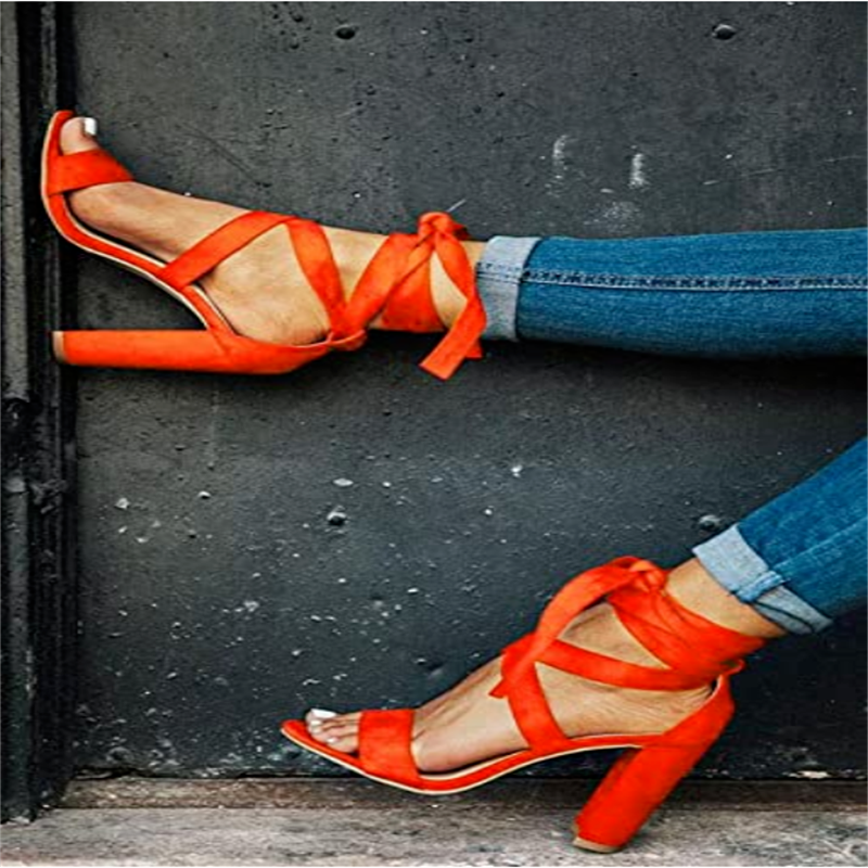 Sexy Cross Tie Gladiator Heels Women's 2022 Summer New Fashion Thick Heel Fish Mouth Sandals Bow Knot Dance Design Strappy Heels