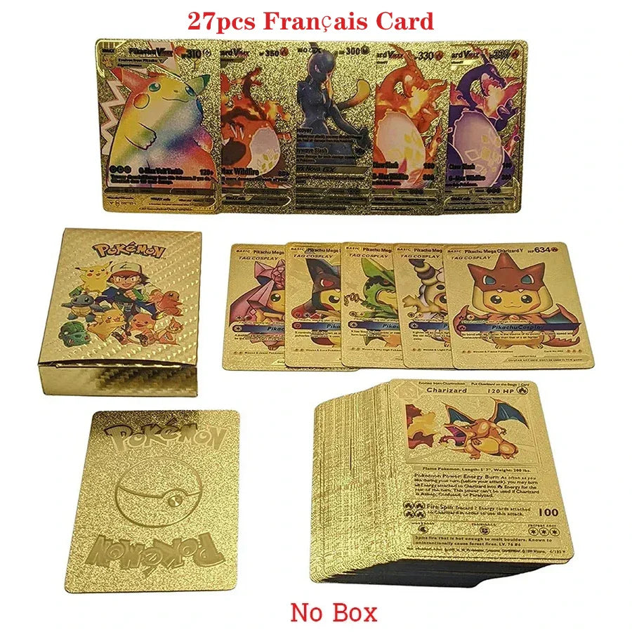 110-27Pcs Pokemon Gold Foil Card VMAX GX VSTAR Cards English French German Spanish Charizard Pikachu Arceus Silver Pokemon Cards