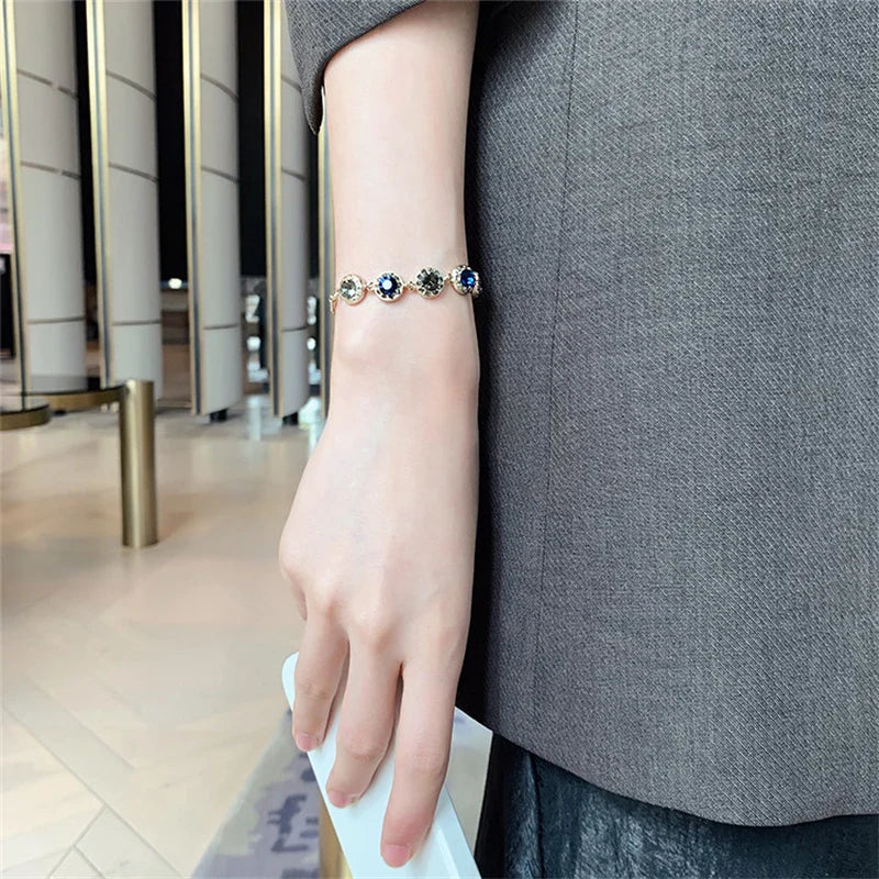 Luxury Blue Zircon 18K Gold Plated Women's Bracelet 2023 New Fashion Retro Zircon Bracelet Wedding Party Jewelry Gift