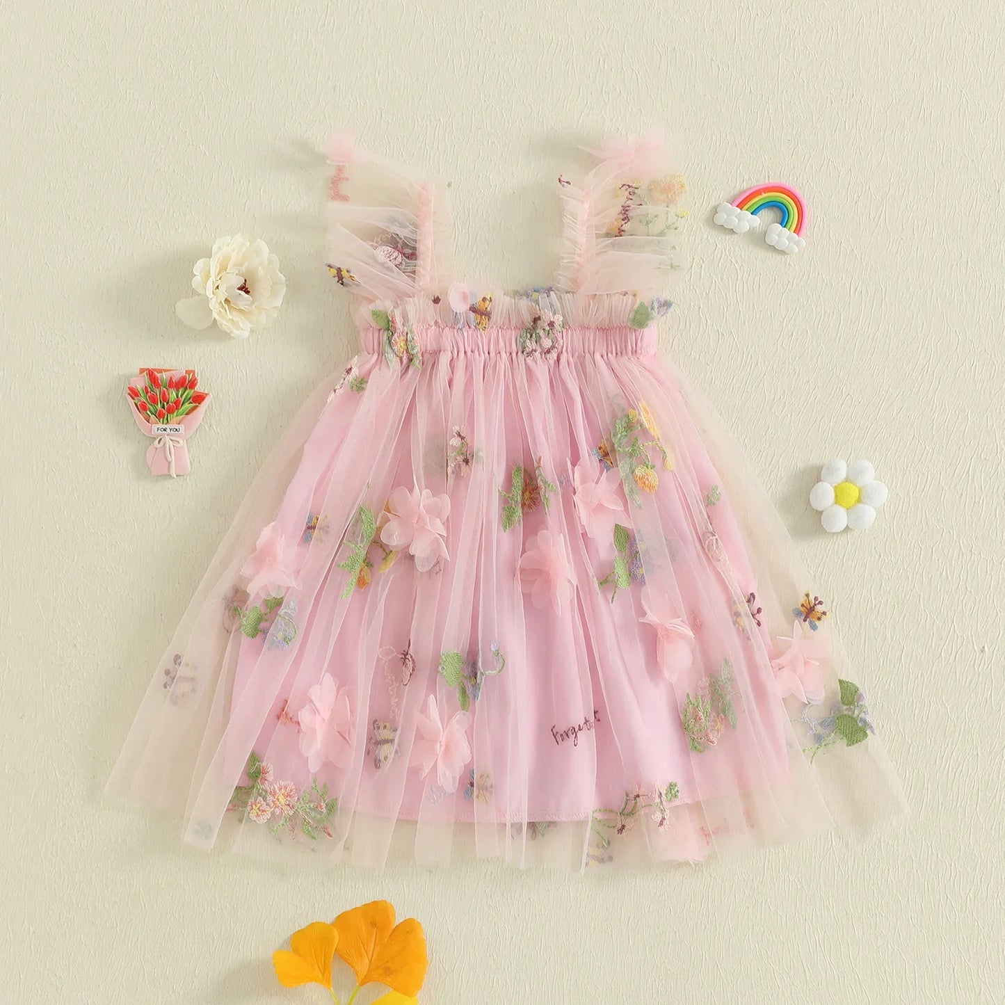 Baby Girl Square Neck Floral Embroidery Lovely Dress Kid Princess