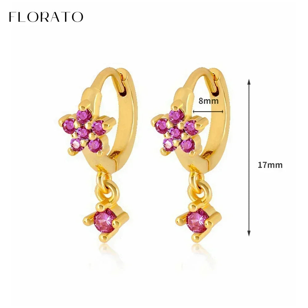 925 Sterling Silver Ear Needle Rose colors Zircon Hoop Geometric Pendant Earrings for women Luxury Fashion Wedding Jewellery2023