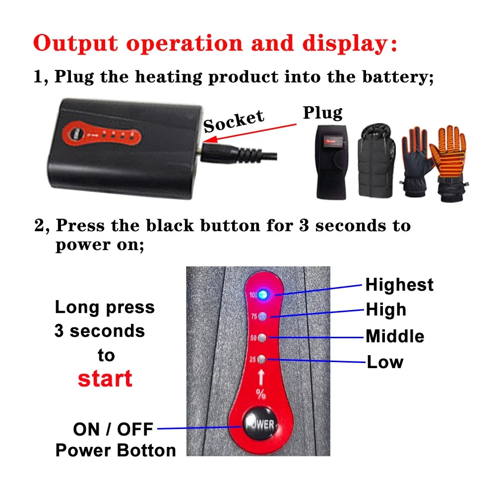 Smart batteries 7.4V 3400mAh 18650 for Heated Clothing, Heated Vest,Gloves,Electric Heating Belt heated insole shoes
