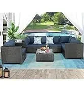 Qoutdoor PE wicker patio furniture rattan sectional loveseat couch set conversation sofa with storage box for balcony lawn a