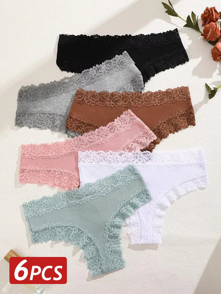 6PCS/Set Women Sexy Lace Brazilian Panties, Low-Waist Elastic Underwear S-XL.