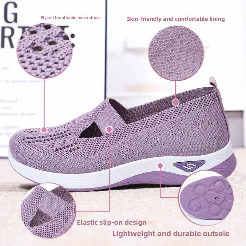 2025 Spring Women's Sports Shoes Mesh Fashionable Breathable Lightweight Non-slip Wear-resistant Casual Sports Shoes Flat Shoes