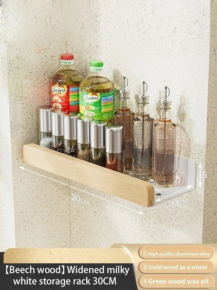 Wood Kitchen Organizer Mounted Spice Rack Kitchen Storage with Hooks for Condiments Kitchen Accessories