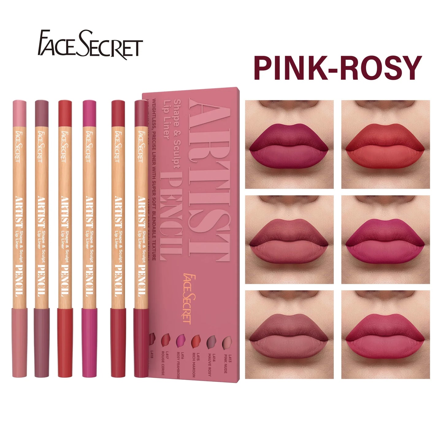 Face Secret Artist Shape Sculpt Lip Liner Pencil Set, Weightless Precise Liner with Super Soft Blendable Texture Matte Soft