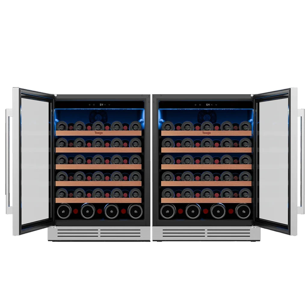 52 bottles wine cooler 5.12 Cu.ft compressor air cooling single temperature zone wine mini fridge With blue light ＆ door lock ＆ automatic defrosting