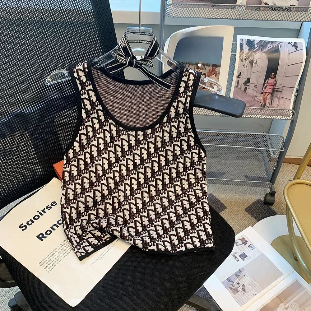 Summer New Bow Outer Wear Spandex Tank Top Strapless Top For Women Fashion Sensibility Niche Knittank Vest