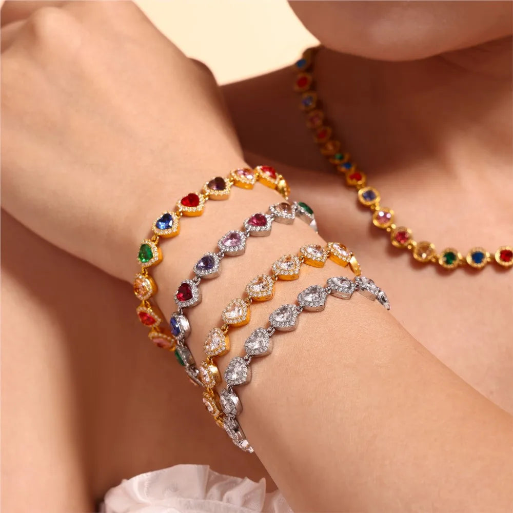 Stainless Steel Bracelets With Heart Round Zircon For Women 18K Gold Plated Waterproof Inoxidable No Tarnish Women's Bracelet