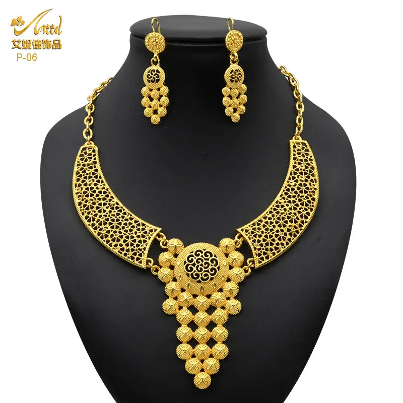 ANIID African 24K Gold Plated Jewelry Sets For Women 2PCS Set